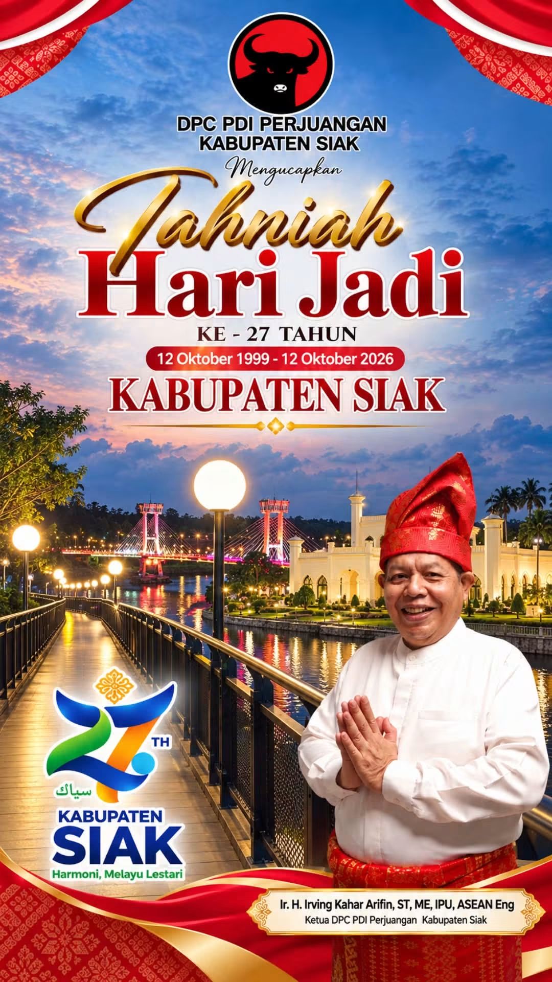 iklan  HUT Kabupaten Siak ke 27 Dari Ketua DPD PDI-P Kabupaten Siak