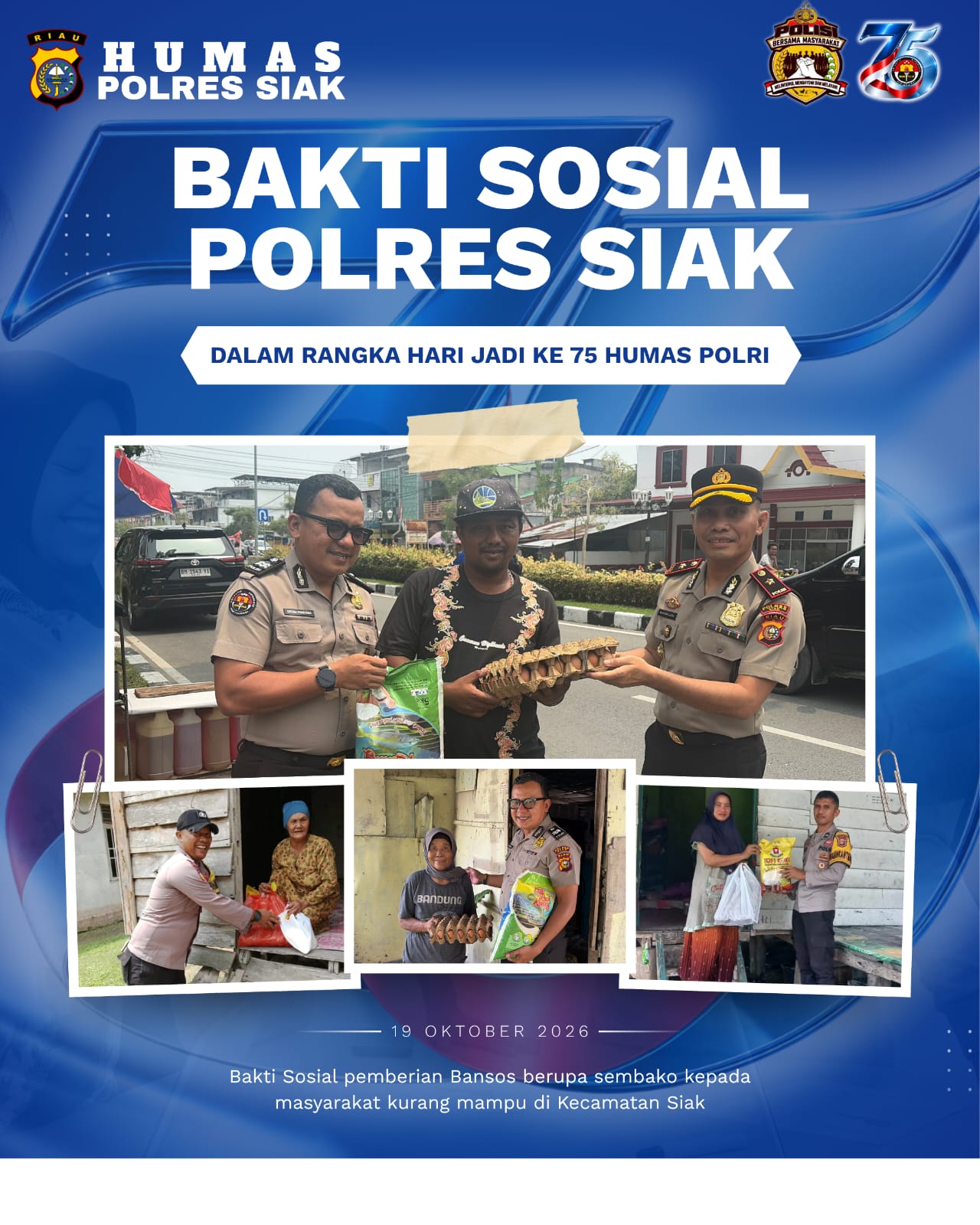 Menyambut HUT ke-75 Humas Polri, Polres Siak Gelar Bakti Sosial Penyaluran Sembako untuk Masyarakat
